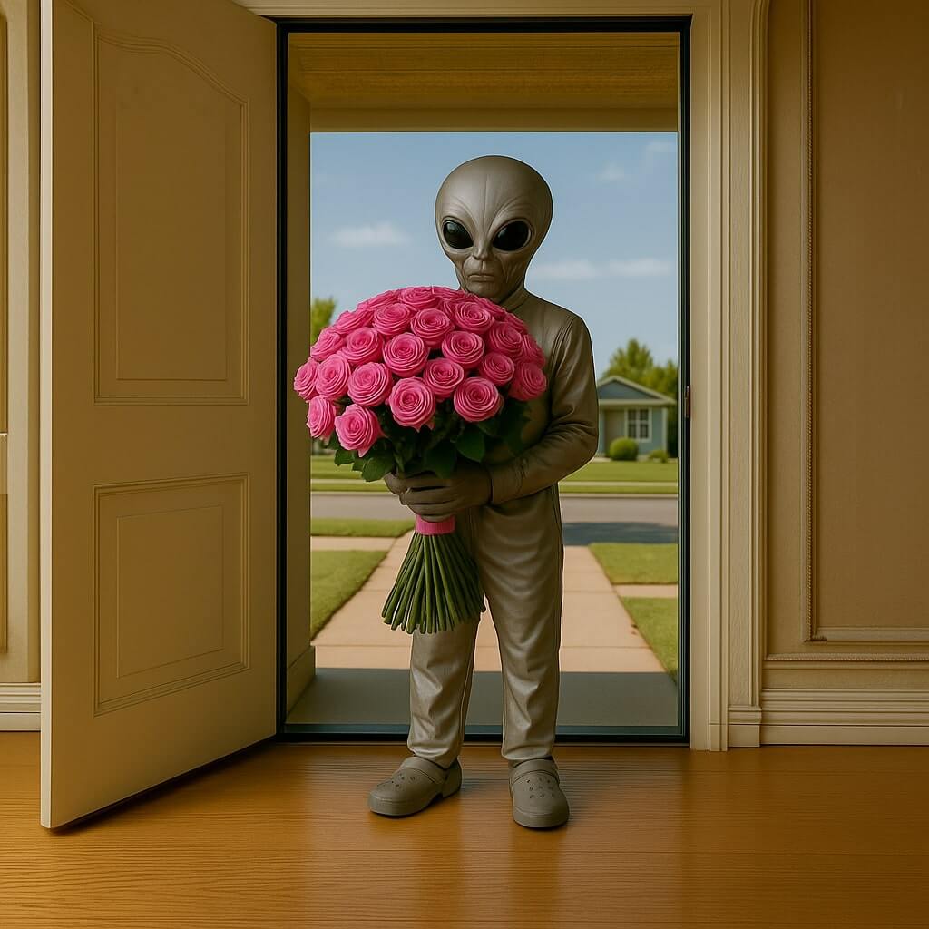 Alien Surprise with White Roses