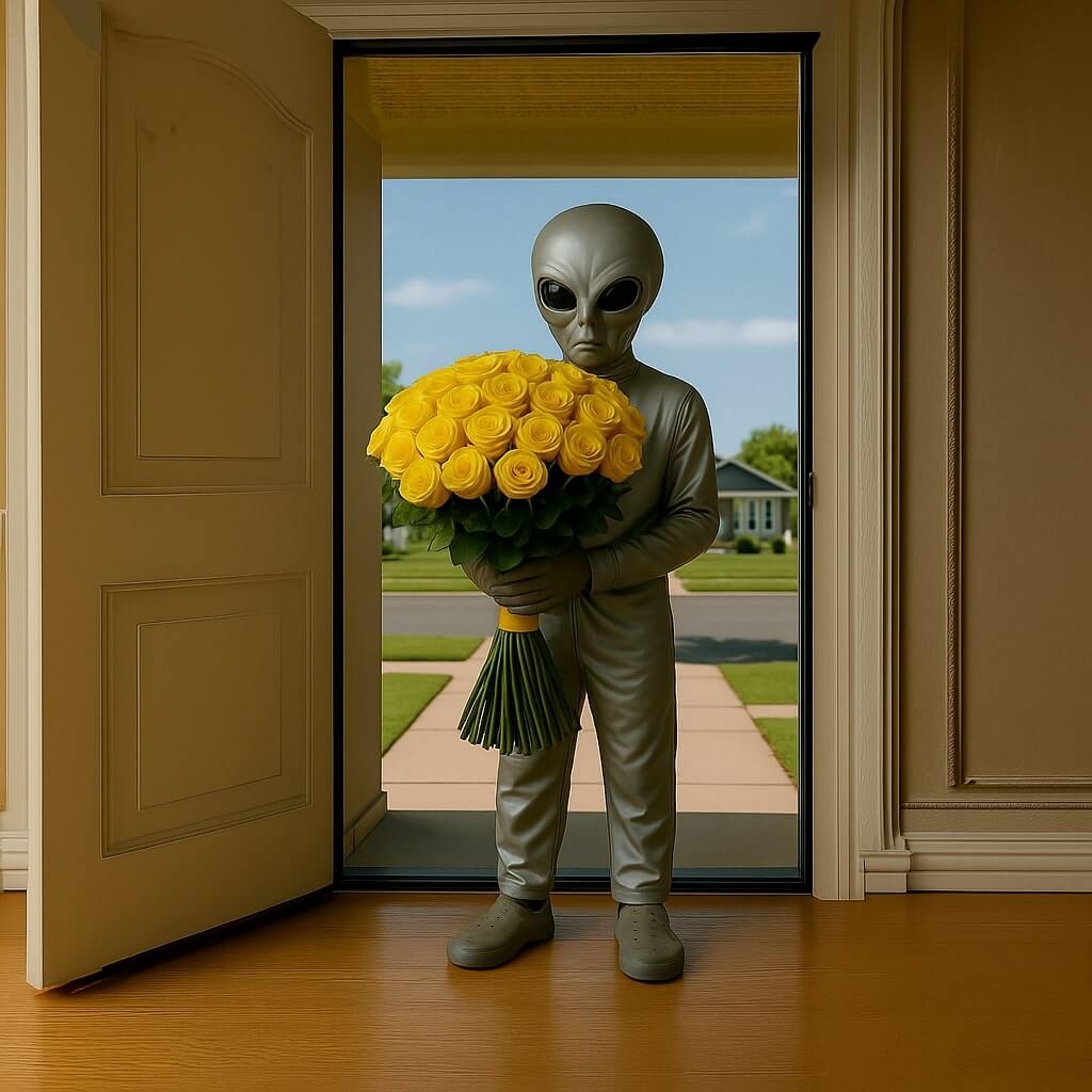 Alien Surprise with White Roses